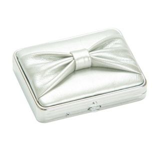Silver Faux Leather Bow Pill Box 3 Section Medicine Organizer