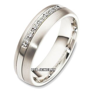 18K White Gold Mens Diamond Wedding Band Ring 6mm
