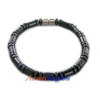 Mens Stylish Magnetic Hematite Cylindrical Bead Bracelet 8 5