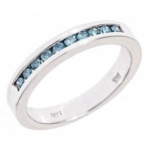 2ct Mens Channel Blue Diamond Wedding Band Ring 10K White Gold
