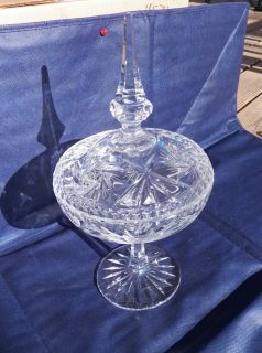 Stunning Vintage Etched Cut Glass Heavy Crystal Lidded Compote Bowl