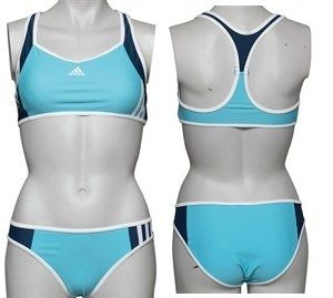 New Adidas Womens Insp 3 Stripe Beach Swim Bikini Blue