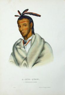 1872 McKenney & Hall Winnebago Brave Print Portrait Indian Native