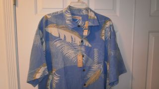 Tommy Bahama Silk Mens Shirt Large x Large Cabo Blue L XL