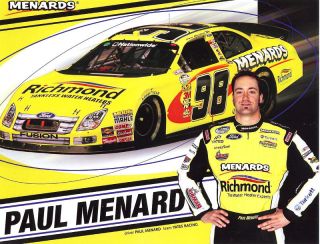 2009 Paul Menard 98 Richmond Sponsor NASCAR Postcard