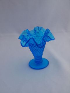 Blue Hobnail Miniature Glass Vase Unknown Maker