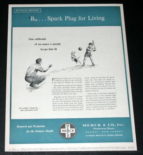 1951 Old Magazine Print Ad Merck Research Labs B12 Spark Plug for