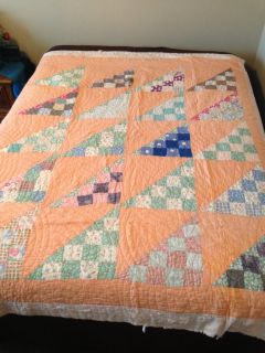 Antique Melon and Green 1940s Handmade Cutter Vintage Quilt