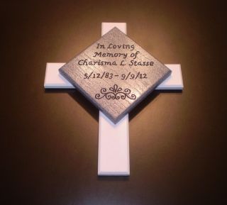 Cemetery Marker Memorial or Roadside Cross Engraved in Wood White