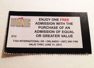 Titanic The Experience B1G1 Free Admission Coupon Orlando FL