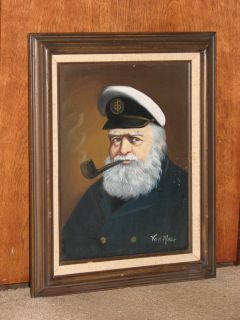 Van Meer Original Painting Signed 17 x 21 Sea Captain with Pipe