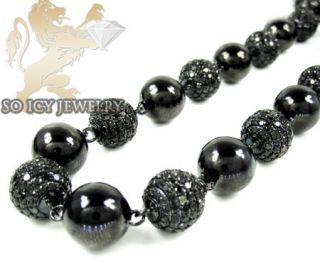 Mens Black 14k Gold Bead Ball Diamond Chain Necklace