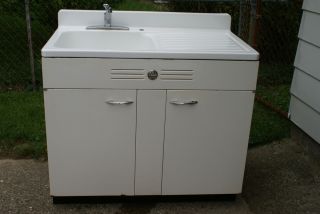 Vintage Porcelain Kitchen Sink ELGIN White Steel Base cabinet Pull out