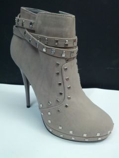 MICHAEL ANTONIO ANKLE BOOTS GREY SUEDE PU SIDE ZIP UP STUDDED 4 6