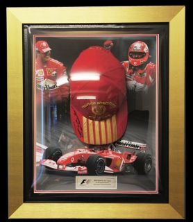 Michael Schumacher Ferrari F1 Signed Cap Framed Gold Ferrari F1 World