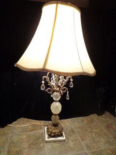 Vintage Crystal Ball Table Lamp, Elegant Marble Base, Works 30high
