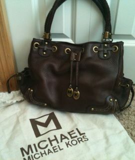Michael Kors Dark Brown Leather Handbag Purse w Dust Bag