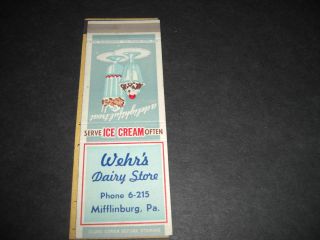 1950s Wehrs Dairy Store Mifflinburg PA Matchcover