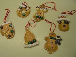 Set of 6 New Gingerbread Cookie Christmas Ornaments Cute Nonbreakable