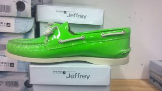 Ladies Sperry Jeffrey Neon Green Patent Leather Boat Shoe