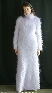 Hand Knitted Angora Mohair T Neck Sweater Dress, Floor Length