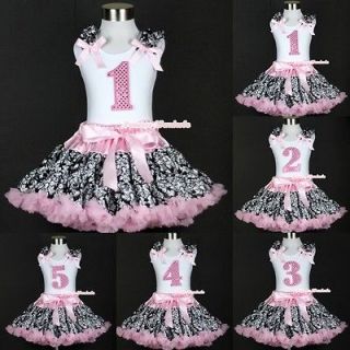 Damask Pettiskirt Dress Sparkle Birthday Number Age White Top 1 5Year