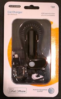 Car Charger for iPhone 5 with USB Port At&t Retail Packaged 5V 2A