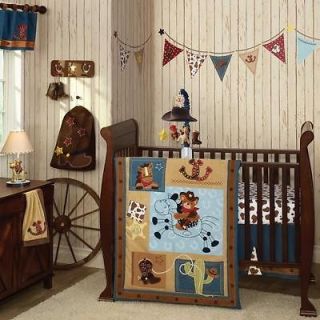 Blue and Brown Cowboy Western Themed 5pc Baby Boy Cheap Nursery Crib