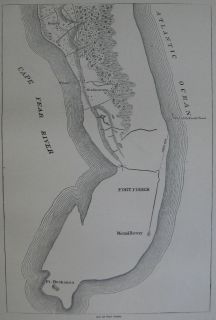 MAP of FORT FISHER Wilmington NC SUPERB 1898 Antique CIVIL WAR PRINT