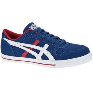 New Asics Aaron CV Mens Retro Canvas Fashion Trainers Blue White & Red
