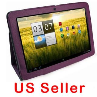 Purple Folio Leather Case Skin Cover For Acer a200 10.1 Tablet PC