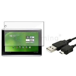 LCD Screen Protector+USB Charger Cable For Acer Iconia A500 Tablet