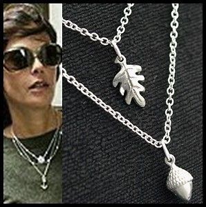 Acorn Leaf Charm Layer Chain Necklace Silver SP Pendant sterling