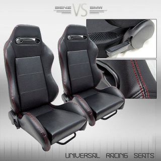 ACURA INTEGRA PVC BLACK PAIR OF RACING SEATS RED STITCH RECLINABLE