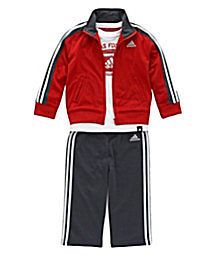 ADIDAS NWT Boy 3PC Track Suit Jacket Top Shirt Pant Red Dk Gray Tricot