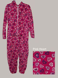 Ladies Teen Hooded Footless Heart Fleece Onesie All In One Pyjamas