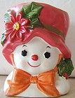 Vintage CHRISTMAS SNOW LADY RED POINSETTIA Ceramic CANDLEHOLDER NAPCO
