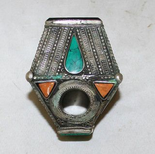 Antique Wax Seal Ring Sterling Silver Agate Turquoise Persia circa