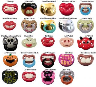 24 Choices Funny Baby Pacifiers Nuk Style by Billy Bob w/ Teeth and