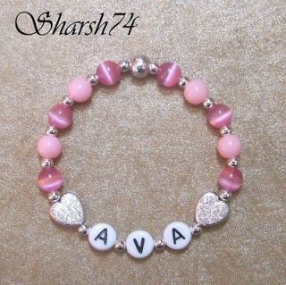 NeW Baby Child Girls Pink & Rose Silver Glitter Sparkle Hearts Name