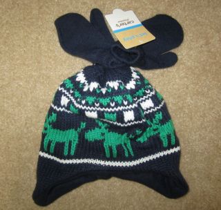 NWT CARTERS Toddler Boy Fleece Lined Winter knit Hat & Gloves Mittens