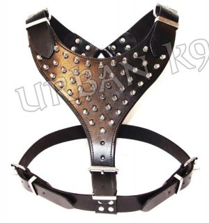 SPIKED LEATHER DOG HARNESS MASTIFF, AKITA BLACK STRONG