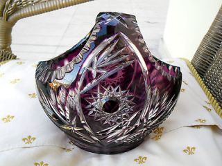 Beautiful AJKA CRYSTAL Basket   deep purple   hand cut   Made in