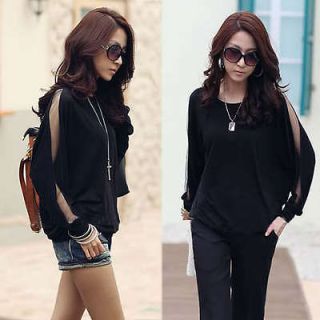 Women Fashion Sheer Net Kimono Batwing Blouse Tops shirt Black 5D268