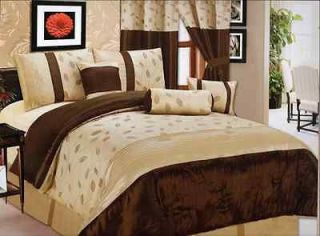 King Kylie Brown/Beige Jacquard Comforter Set with Matching Curtain