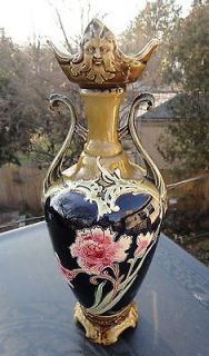 Antique Amphora Teplitz Art Pottery Vase Incised Floral Decoration