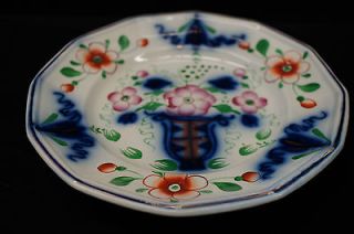 Antique 1820 1840s Gaudy Dutch Flow Blue Copper Lusterware China Plate