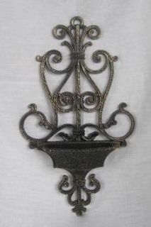 VTG HOME INTERIORS black Faux WROUGHT IRON SCROLL WALL PLANTER POCKET