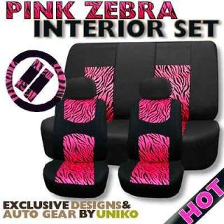 PINK Zebra Mesh Seat Covers Set Animal Print 11pc Steering Wheel Cover