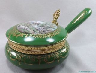 DH28 VINTAGE PORCELAIN SILENT BUTLER GREEN GOLD WITH HORSES AND DOGS